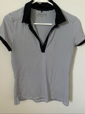 Nike Women's Black and White Striped Polo Shirt